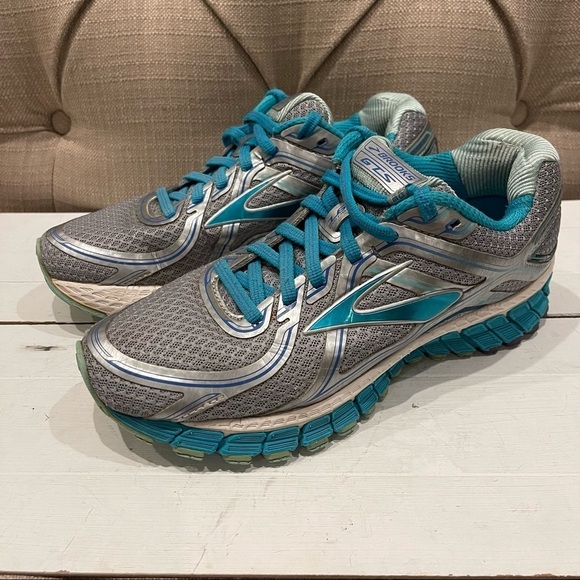 Brooks GTS 16th Edition FlexTra Sole sneaker Sz 7 Silver/Turquoises - Picture 3 of 10